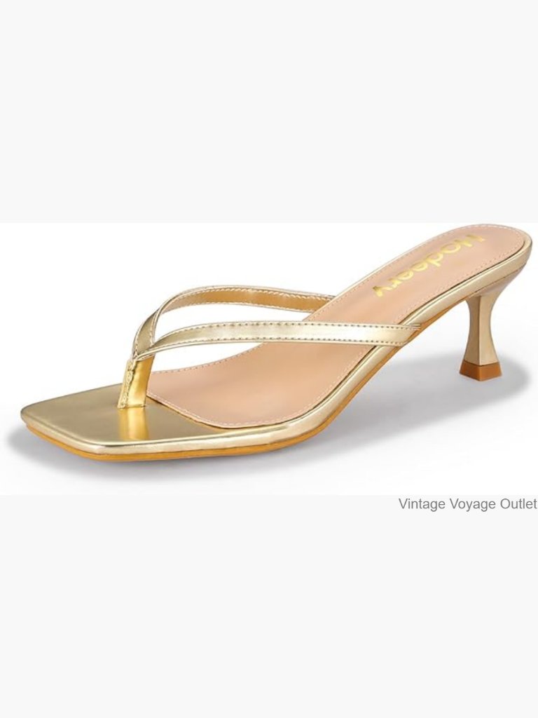 Women's Kitten Heel Thong Sandals Square Toe Slip On Dressy Casual Shoes
